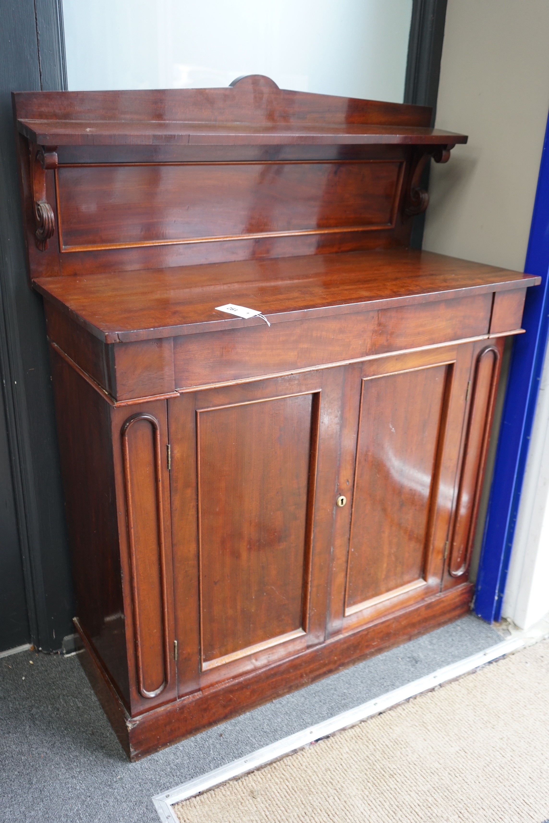 A Victorian mahogany chiffonier, width 91cm, depth 43cm, height 123cm